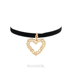 colar choker veludo coração vazado ouro