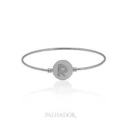 bracelete click letra r ródio branco