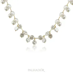 choker pérola moeda ouro