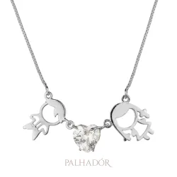 colar  mom casal coração cristal ródio branco