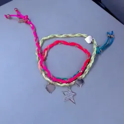 pl hand made com pingentes de estrelas e coração m 49 cm