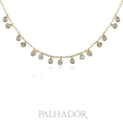 colar 16 pontos zircônia ouro
