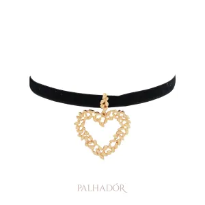 colar choker veludo coração vazado ouro