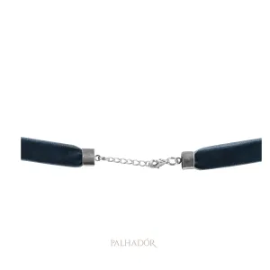 colar choker veludo azul jeans ródio branco