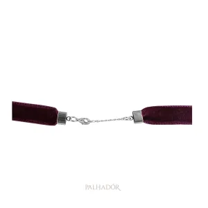 colar choker veludo fucsia ródio branco