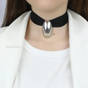 colar choker orgânica oval ródio branco