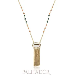 colar buzio franjas com jade verde e cornalina