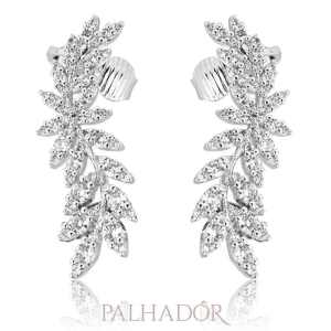 brinco earcuff floral ródio branco
