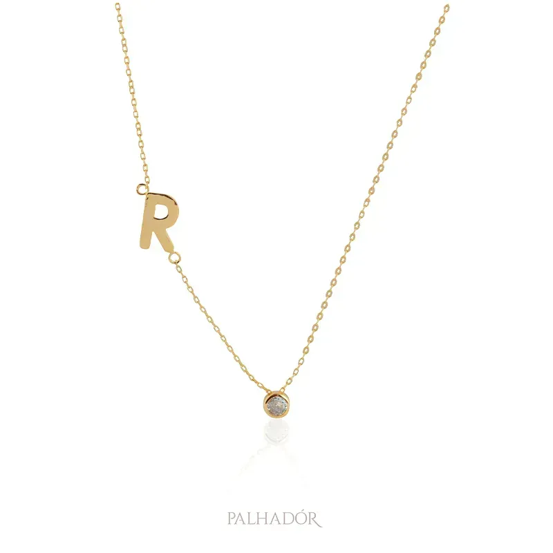 COLAR INICIAL LETRA R PONTO DE LUZ OURO