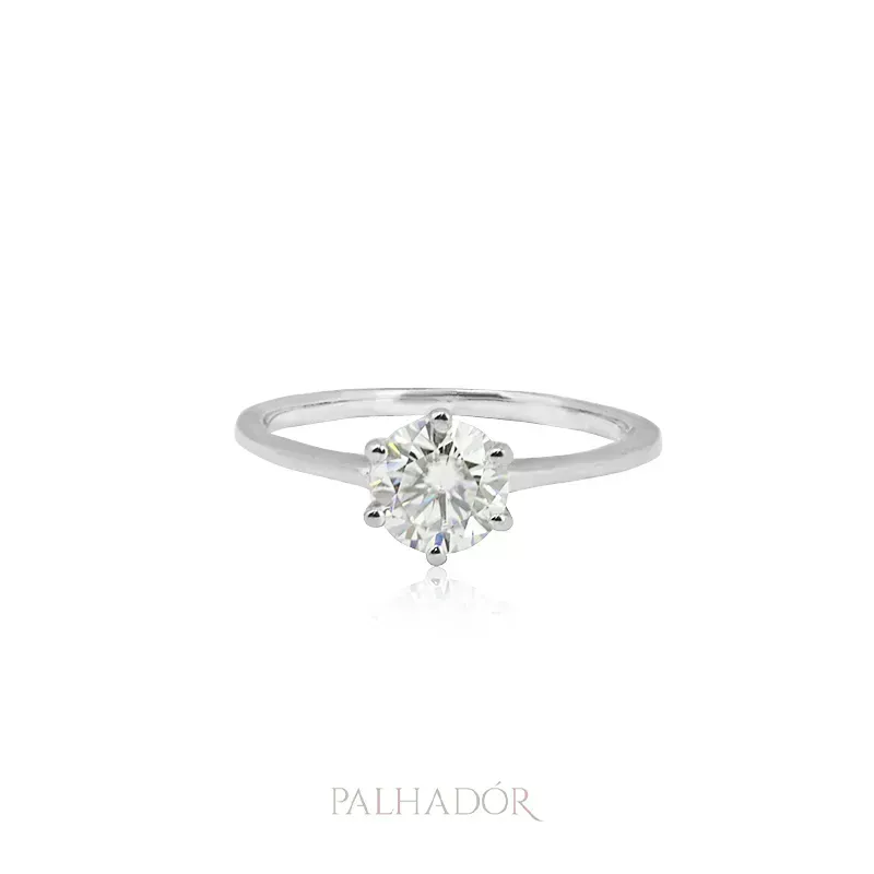 ANEL SOLITÁRIO MOISSANITE PRATA 925 1 QUILATE