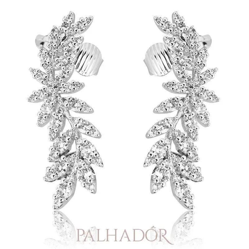 BRINCO EARCUFF FLORAL RÓDIO BRANCO