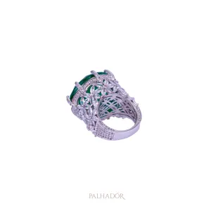 anel fusion luxo esmeralda ródio branco