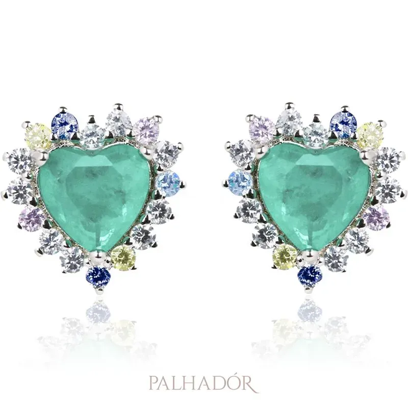 BRINCO FUSION CORAÇÃO TURMALINA CRAVAÇÃO COLOR  RÓDIO BRANCO BRINCO FUSION CORAÇÃO TURMALINA CRAVAÇÃO COLOR  RÓDIO BRANCO