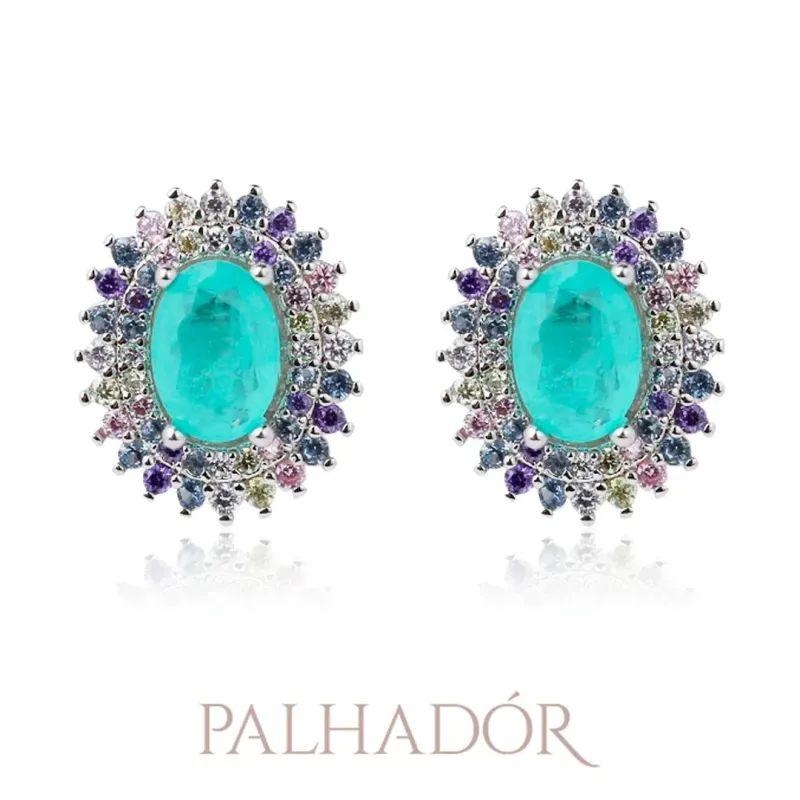 Brinco TURMALINA PARAIBA COM CRAVAÇÃO LATERAL COLORIDA RÓDIO BRANCO Brinco TURMALINA PARAIBA COM CRAVAÇÃO LATERAL COLORIDA RÓDIO BRANCO