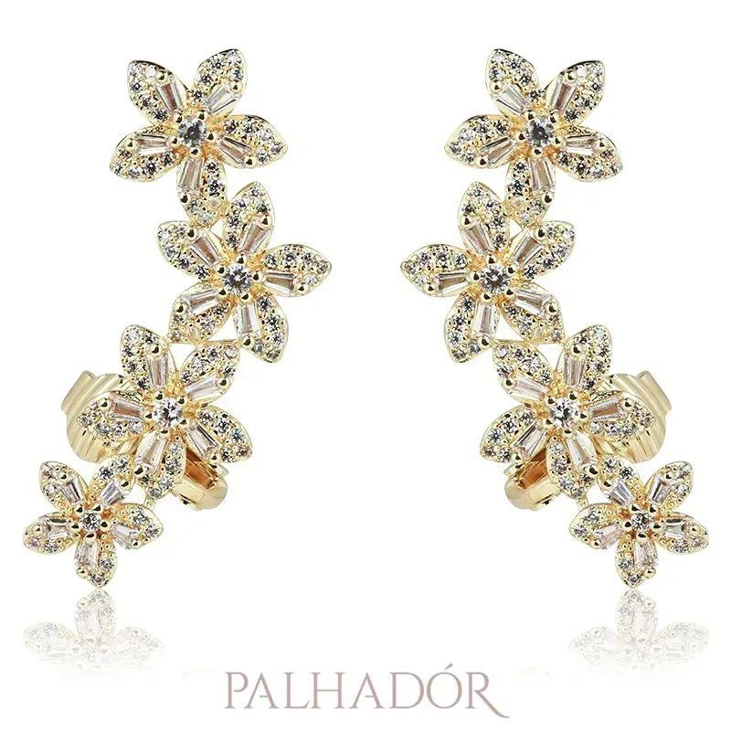 BRINCO EARCUFF FLOR 5 PÉTALAS OURO BRINCO EARCUFF FLOR 5 PÉTALAS OURO