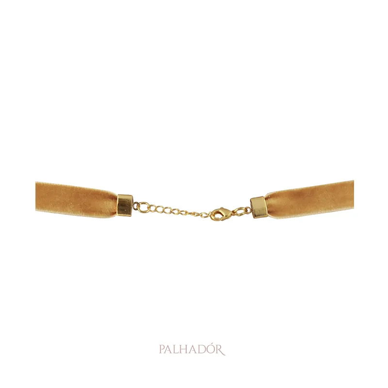 COLAR CHOKER VELUDO CARAMELO OURO