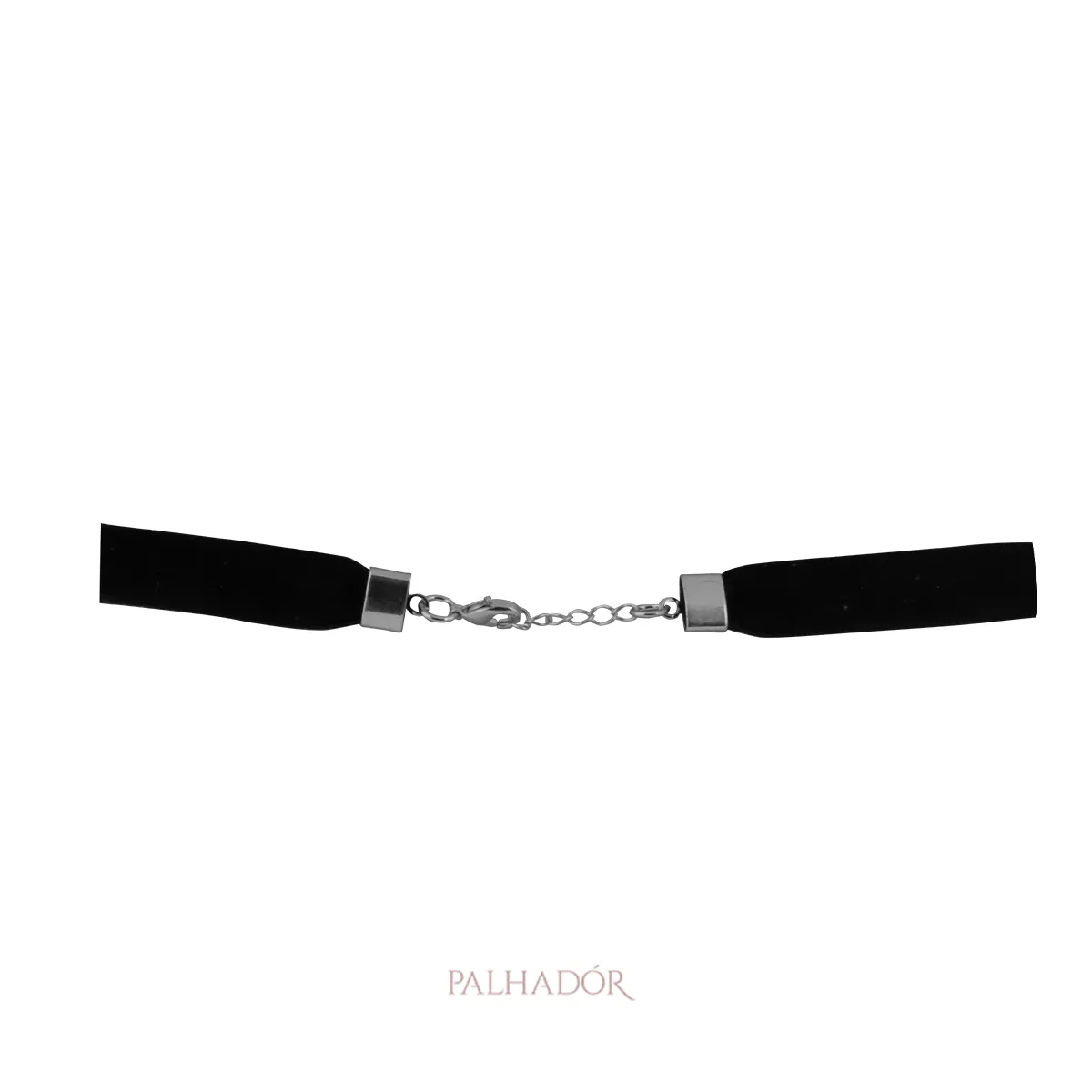 COLAR CHOKER VELUDO PRETO RÓDIO BRANCO