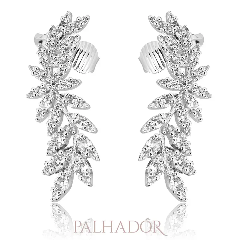 BRINCO EARCUFF FLORAL RÓDIO BRANCO