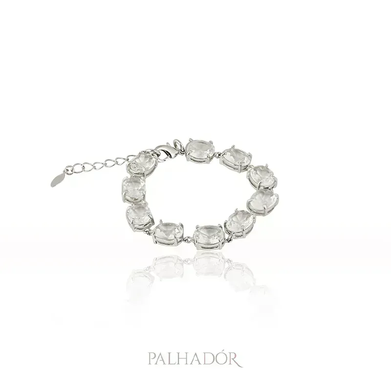 PULSEIRA PEDRAS CRISTAL OVAL RÓDIO BRANCO