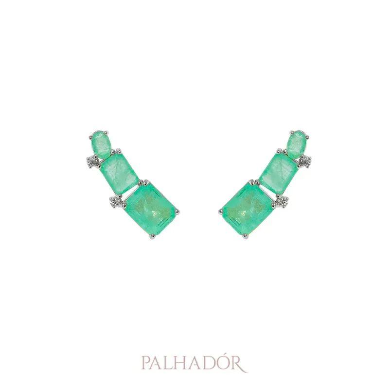 Brinco Ear Cuff Fusion Turmalina Ródio Branco