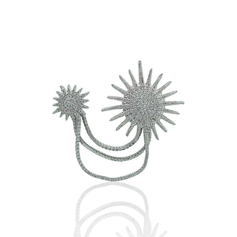 BROCHE DOIS METEOROS CRAVEJADOS COM RIVIEIRA